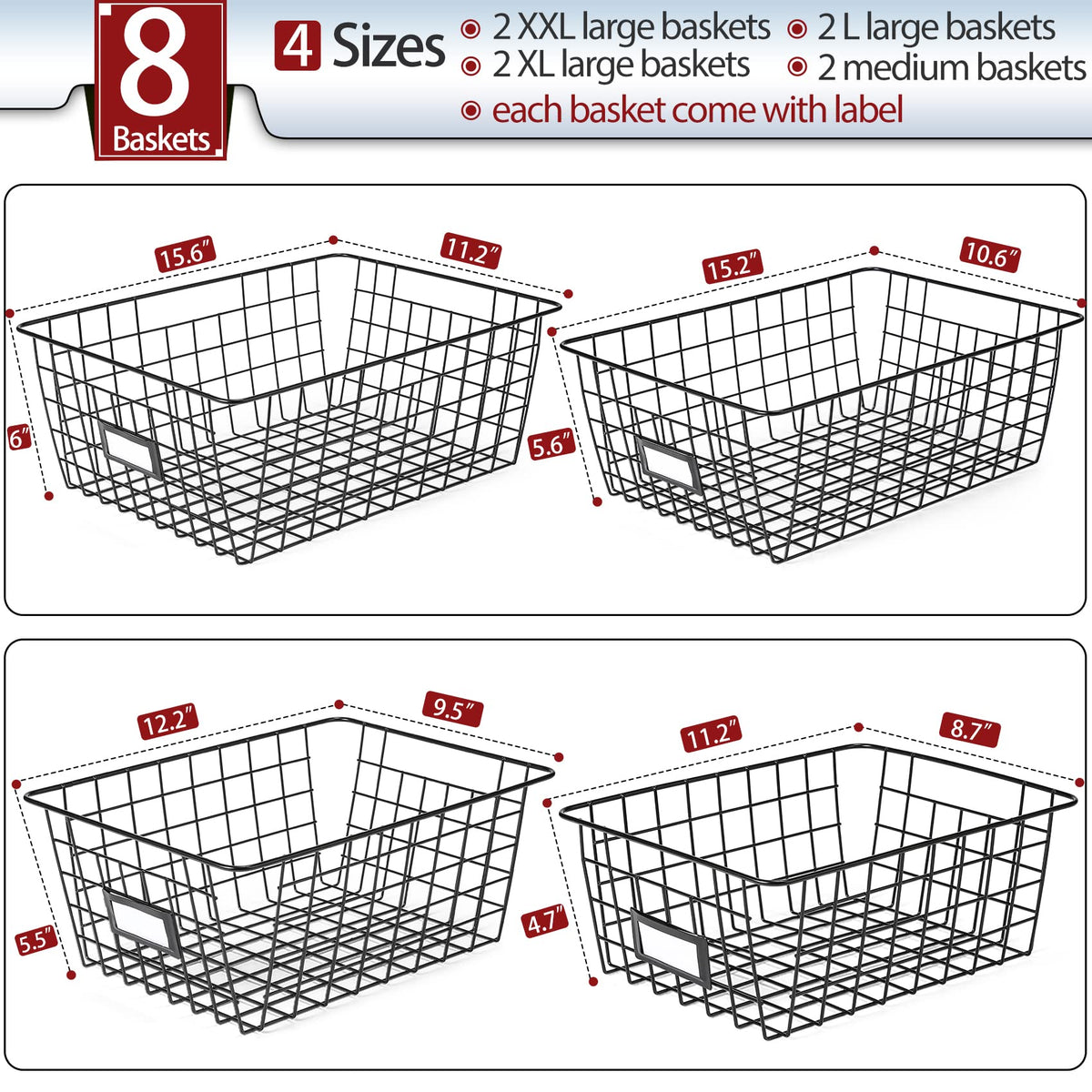 VITEVER 8-set XXlarge wire basket side view for easy access