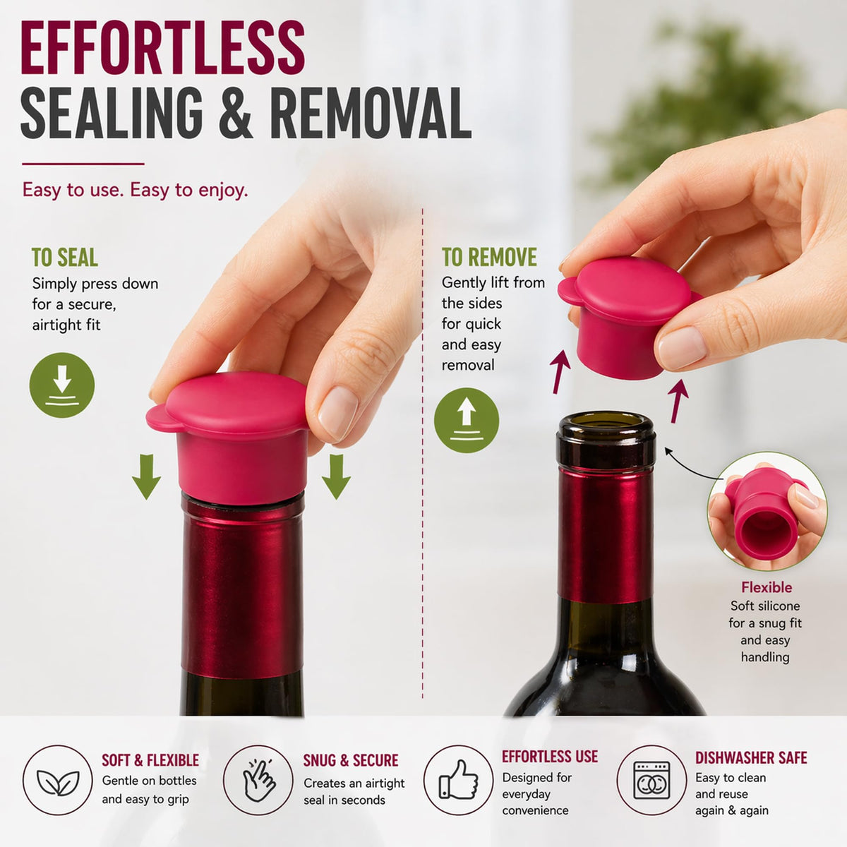 Vitrix Kitchenware airtight seal on bottle preserves freshness.