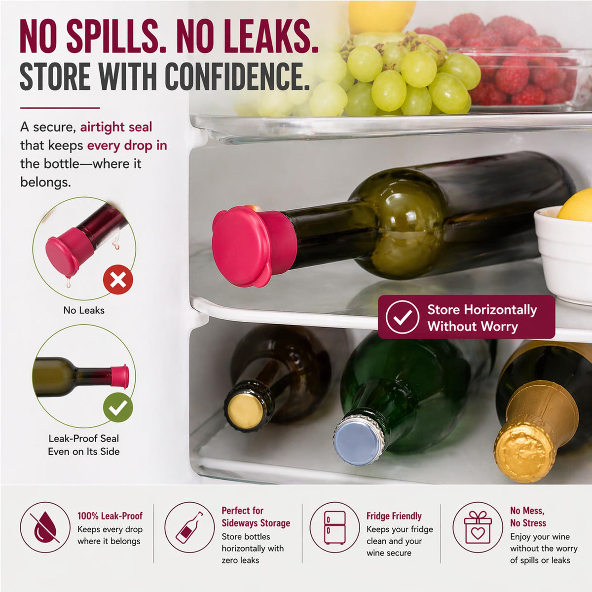 Vitrix Kitchenware dishwasher-safe silicone stoppers, reusable and long-lasting.