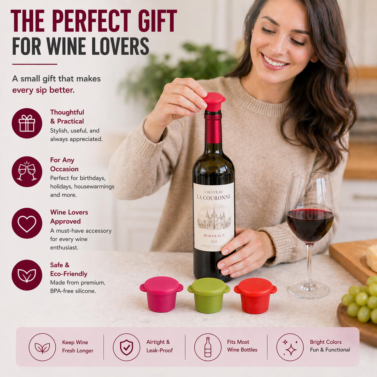 Vitrix Kitchenware multi-use stoppers for wine, beer, oils.