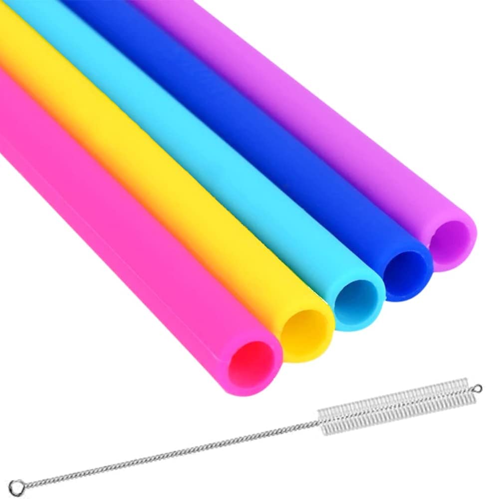 Vitrix Kitchenware reusable silicone straw set in vibrant colors, perfect for smoothies.