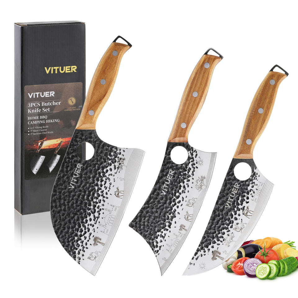 VITUER 3pcs butcher knife set for versatile kitchen prep