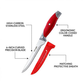 VITUER six-inch curved boning knife for precise deboning near bones.