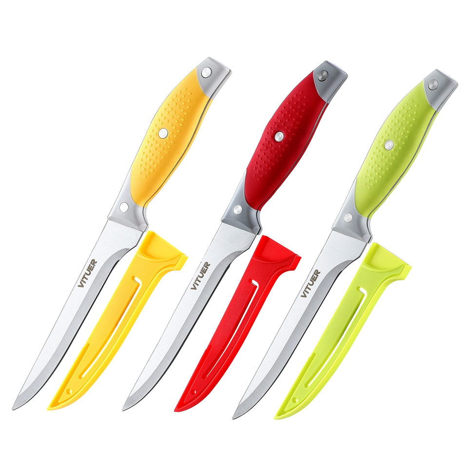 VITUER boning knife set with six pieces for versatile meat prep.