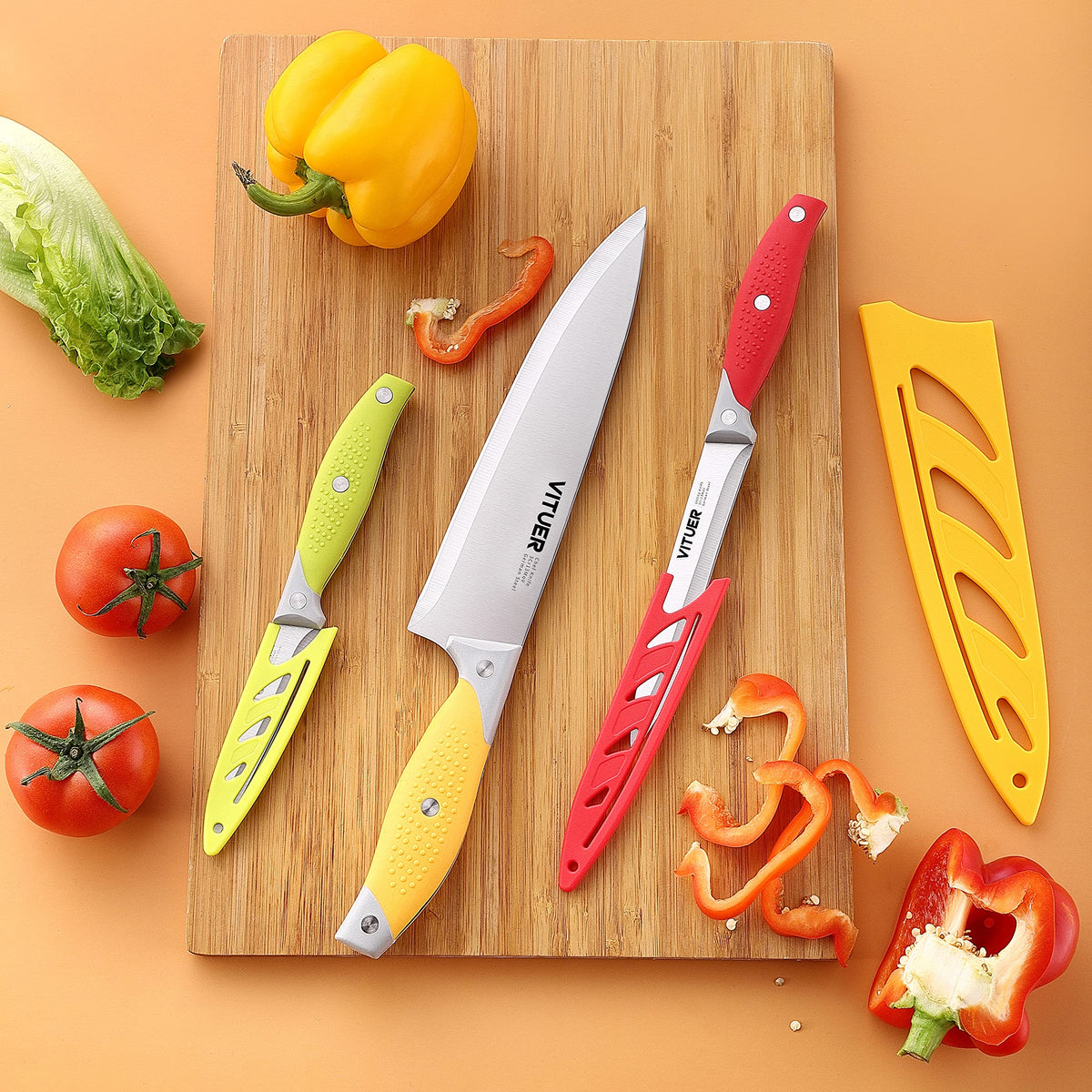 VITUER chef knife lifestyle shot showcasing efficient meal prep