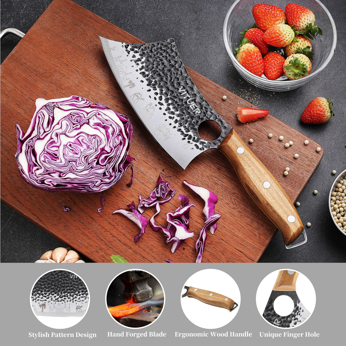 VITUER hand forged Serbian chef knife 7inch for precise slicing