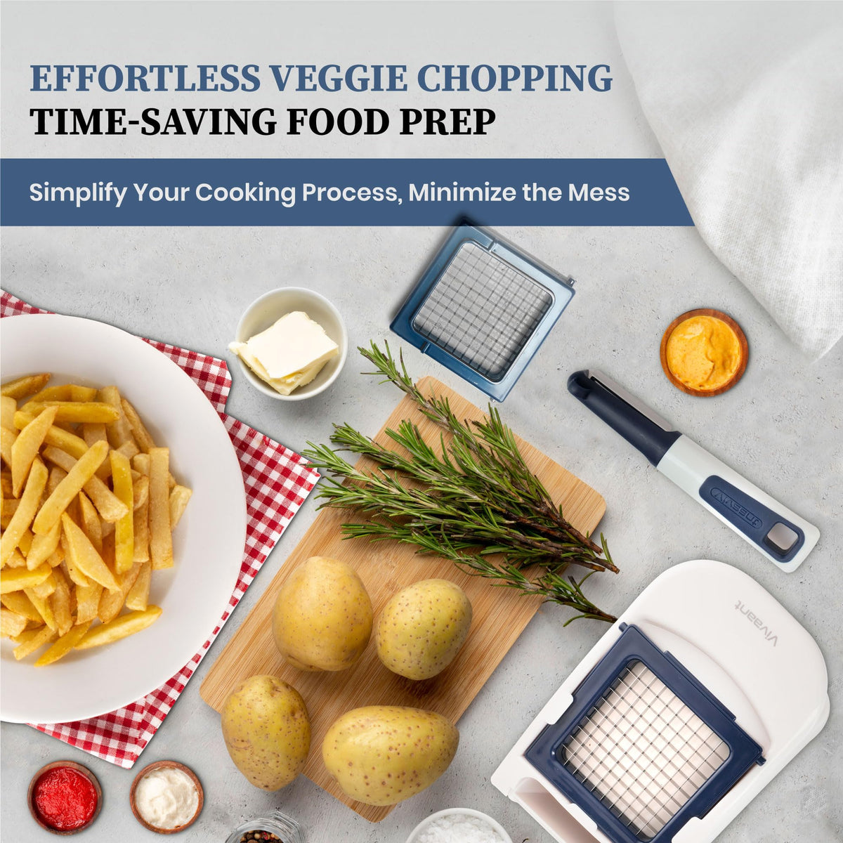 Vivaant hand chopper in action dicing vegetables for quick salads