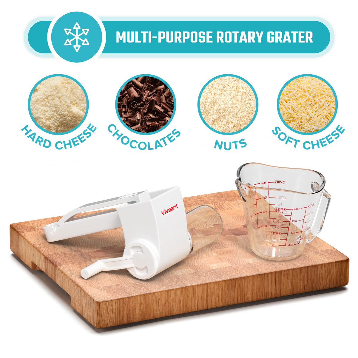 Vivaant Parmesan cheese grater hand crank coarse drum for soft cheeses.