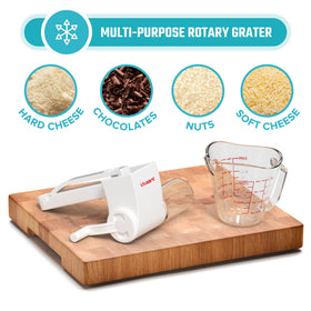 Vivaant Parmesan cheese grater hand crank coarse drum for soft cheeses.