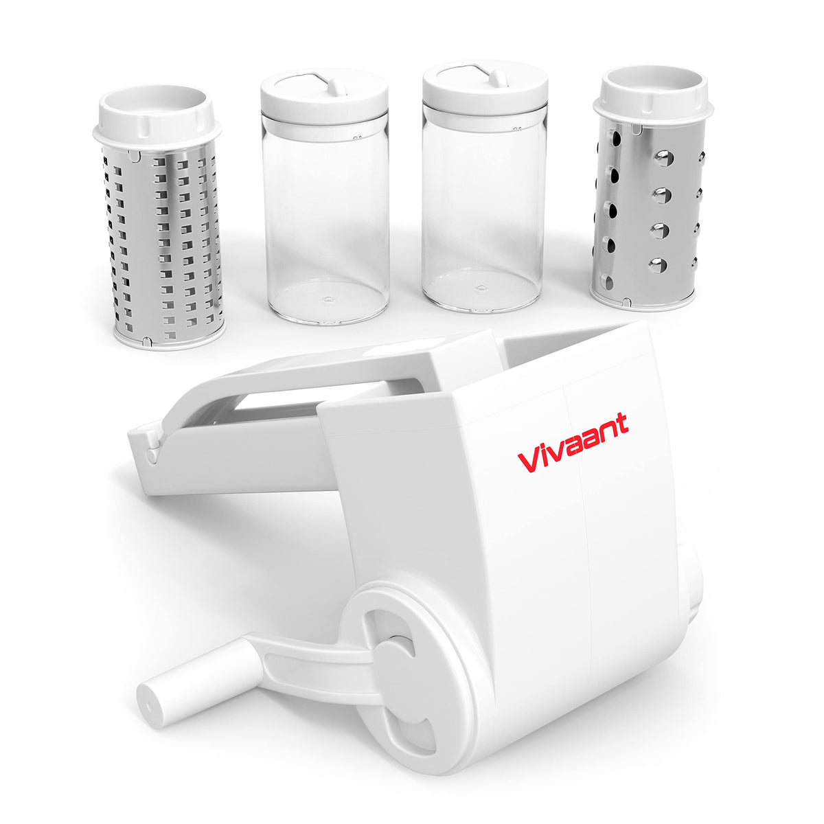 Vivaant Parmesan cheese grater hand crank ergonomic handle for comfortable, stable use.