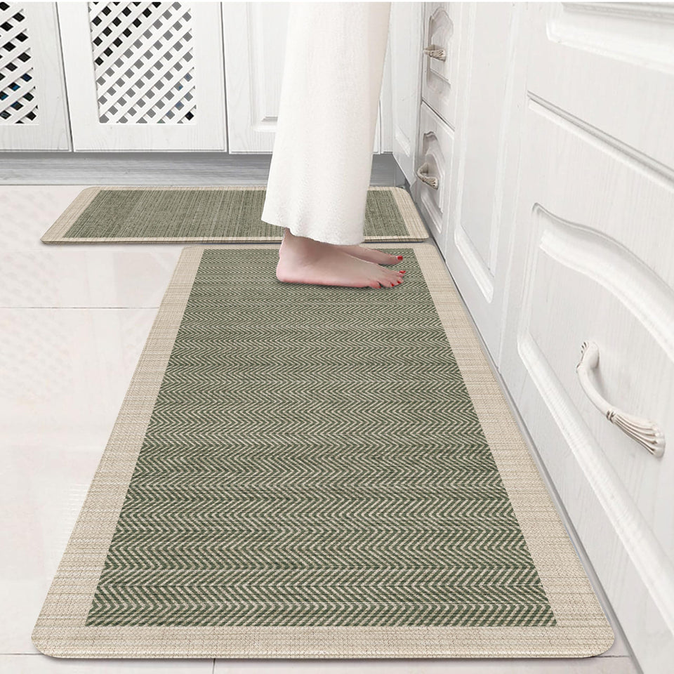 VivaNest sage green boho arrow-striped pattern rug for stylish kitchen comfort