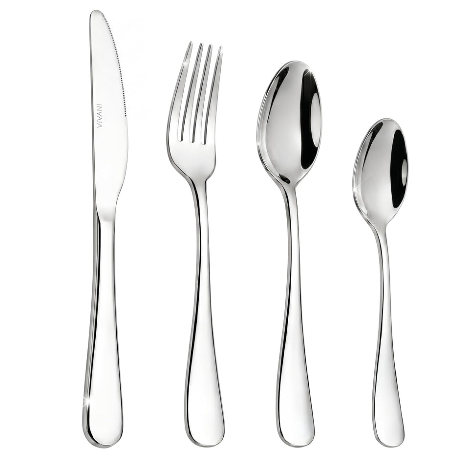VIVANI 16-piece silverware for 4 with dinner knives, durable daily dining companion.