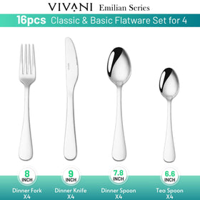 VIVANI 16-piece set for 4 with dinner spoons, comfortable balanced grip.