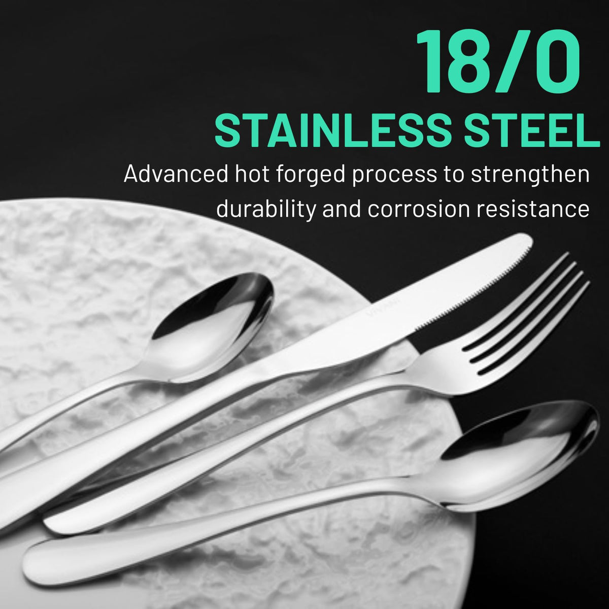 VIVANI 18/0 stainless steel finish, corrosion-resistant shine that lasts.
