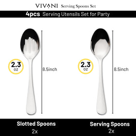 VIVANI solid serving spoons, 8.5 inches, sturdy grip for salads, pasta, and sides.