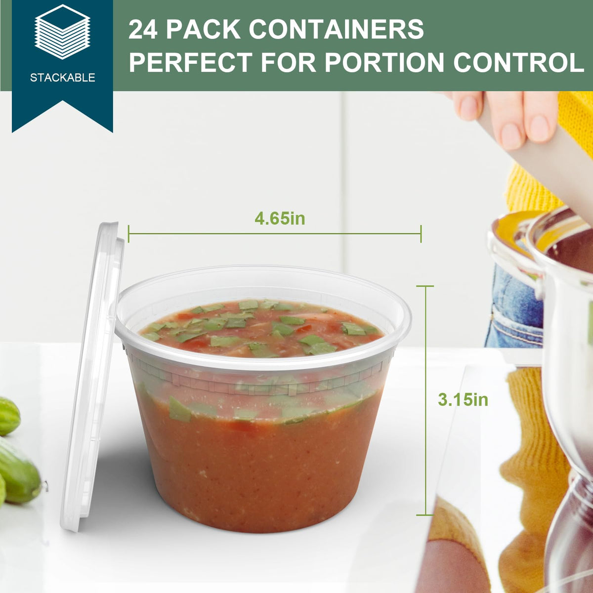 Vivigu deli container with airtight lid preserves freshness for soups and sauces.