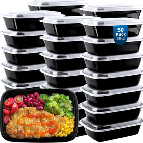 Vivigu meal prep containers 38oz 50-pack, durable and stackable for weekly lunches.