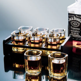 Vivimee clear shot glass row; perfect for tequila or vodka tastings.
