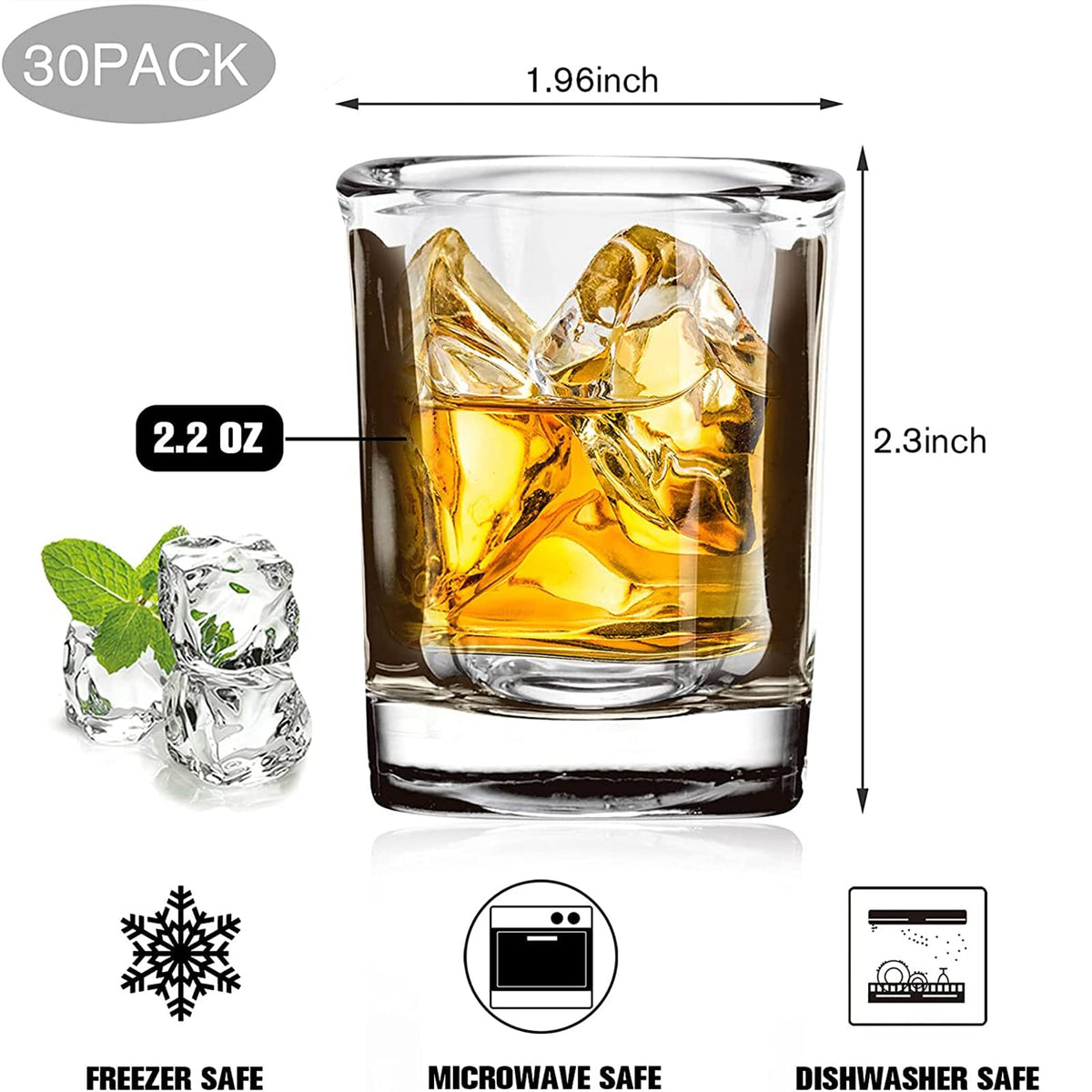 Vivimee square shot glass close-up; crystal-clear clarity for espresso shots.