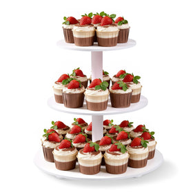 VIVIRBIEN 3-Tier Wooden Cupcake Stand showcases a polished white finish for elegant dessert displays.