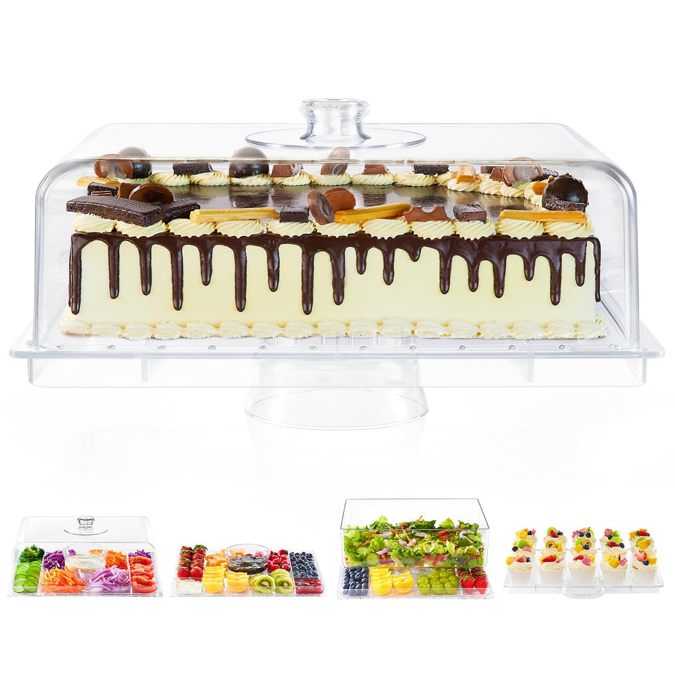 VIVIRBIEN cake stand with lid shows large 17x12 rectangular dessert display