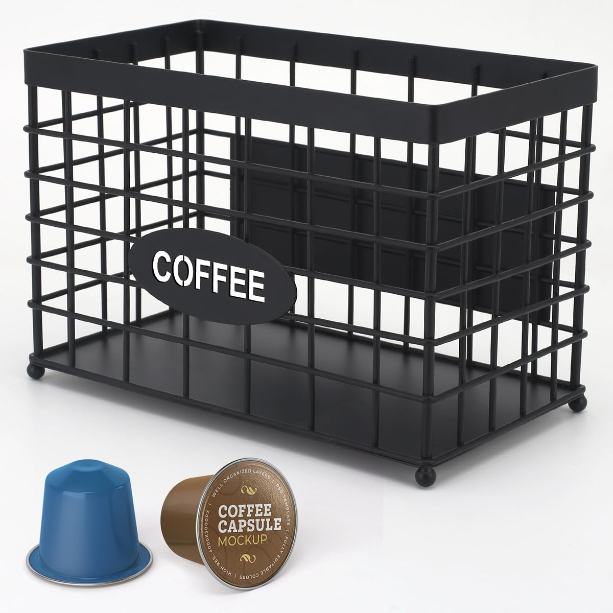 Vivise coffee pod holder basket with magnetic attachment keeps pods neatly organized and within reach.