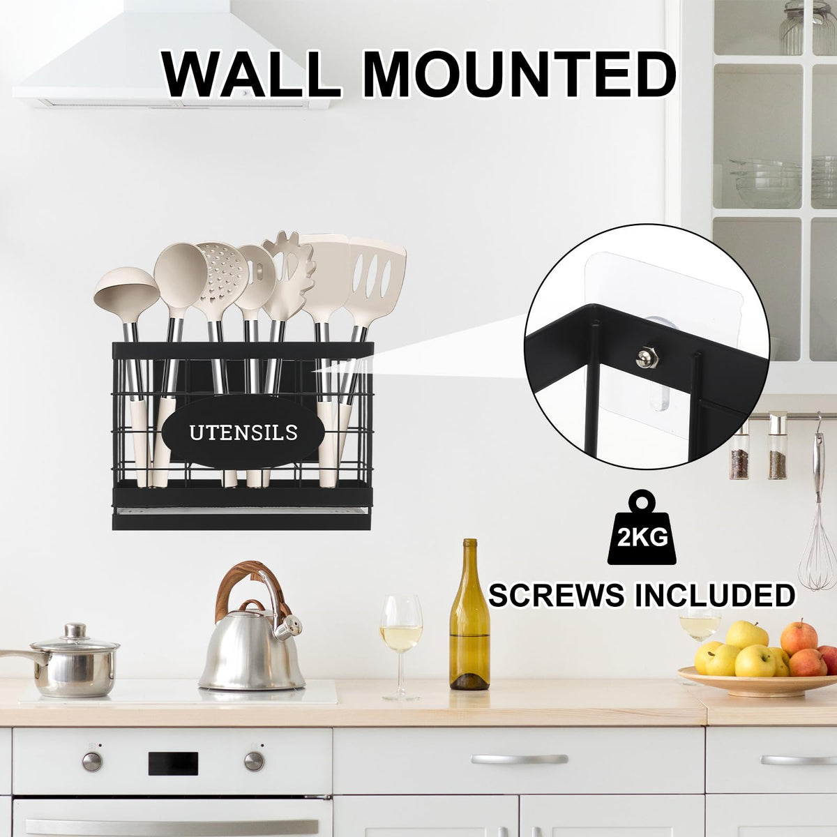 Vivise iron matte black finish utensil caddy adds sturdy storage