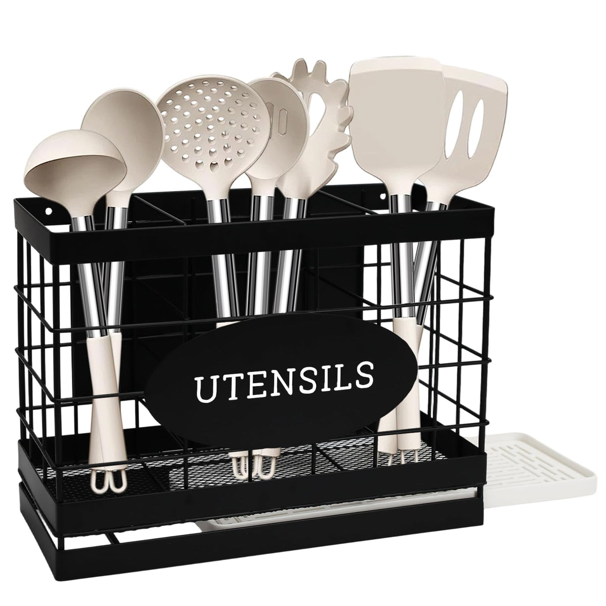 Vivise magnetic utensil holder on fridge keeps silverware organized and within reach