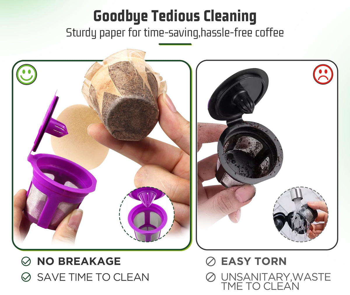 VIVI SKY disposable paper filters for Keurig, easy cleanup.