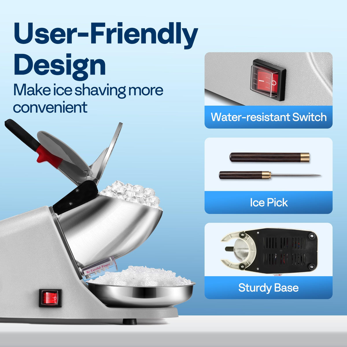 VIVOHOME ergonomic ice pick included for easy ice block prep.