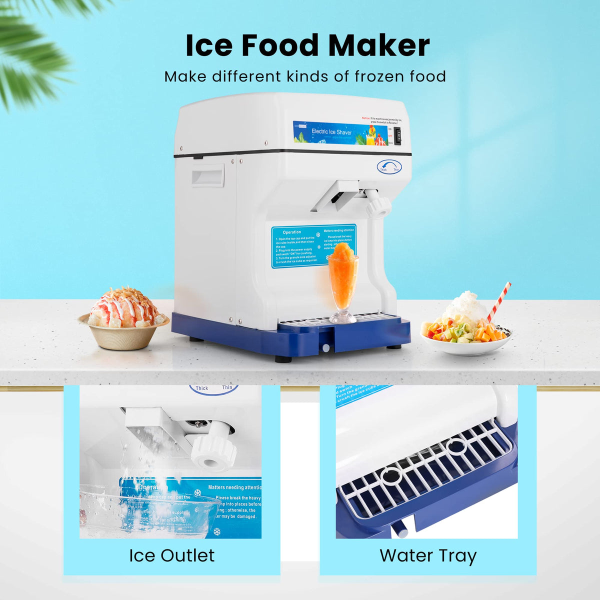 VIVOHOME safety lid on blue ice shaver prevents accidents.