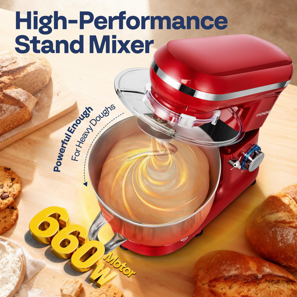 VIVOHOME tilt-head stand mixer provides easy access during mixing.