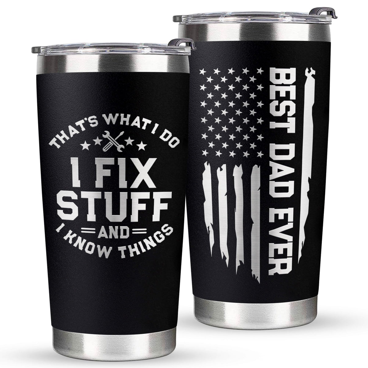 VIWIS dad tumbler front view with spill-resistant lid for on-the-go hydration.
