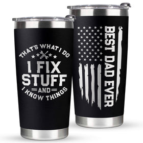 VIWIS dad tumbler front view with spill-resistant lid for on-the-go hydration.
