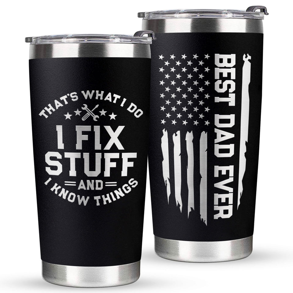 VIWIS dad tumbler front view with spill-resistant lid for on-the-go hydration.