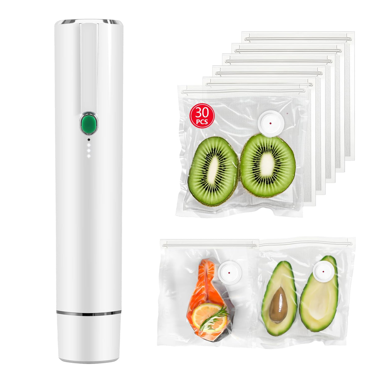 Vixino handheld vacuum sealer in action sealing a bag for fresh meal prep.
