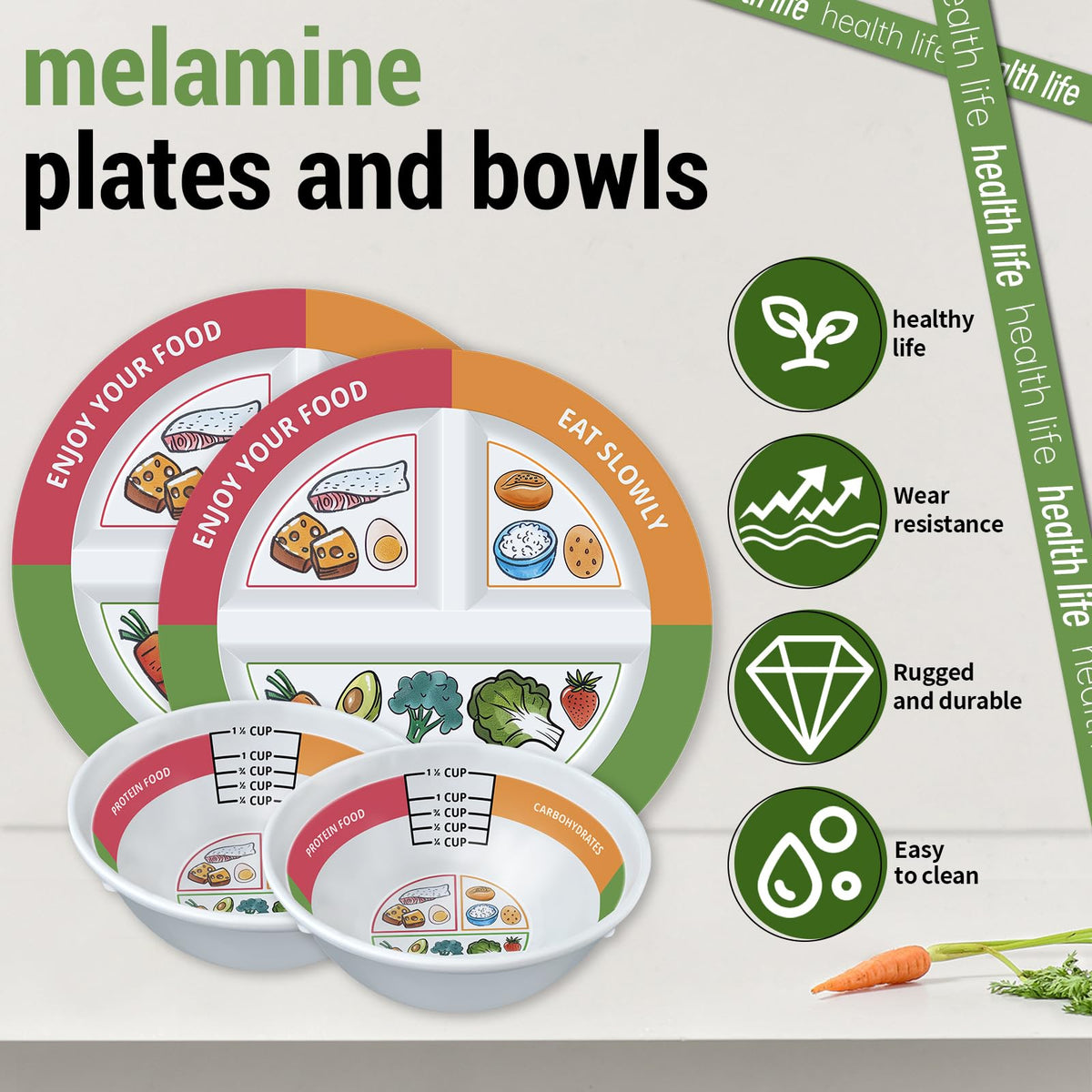 Viynran durable melamine dinnerware for everyday healthy eating.