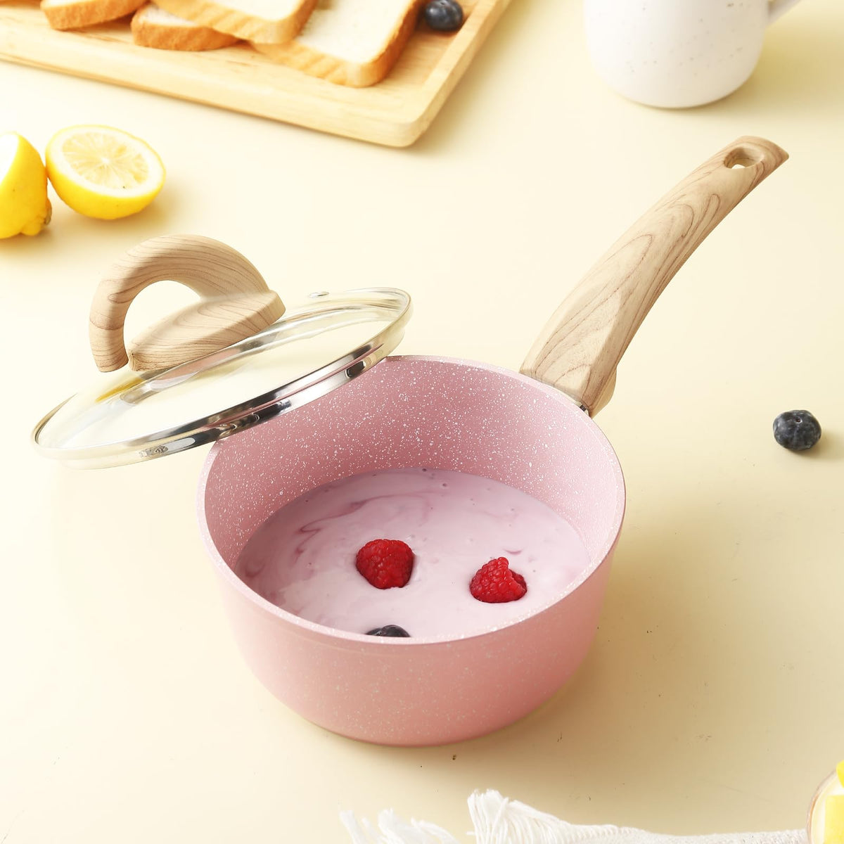 Vkoocy 1.5-quart saucepan with lid, ideal for sauces and small portions.