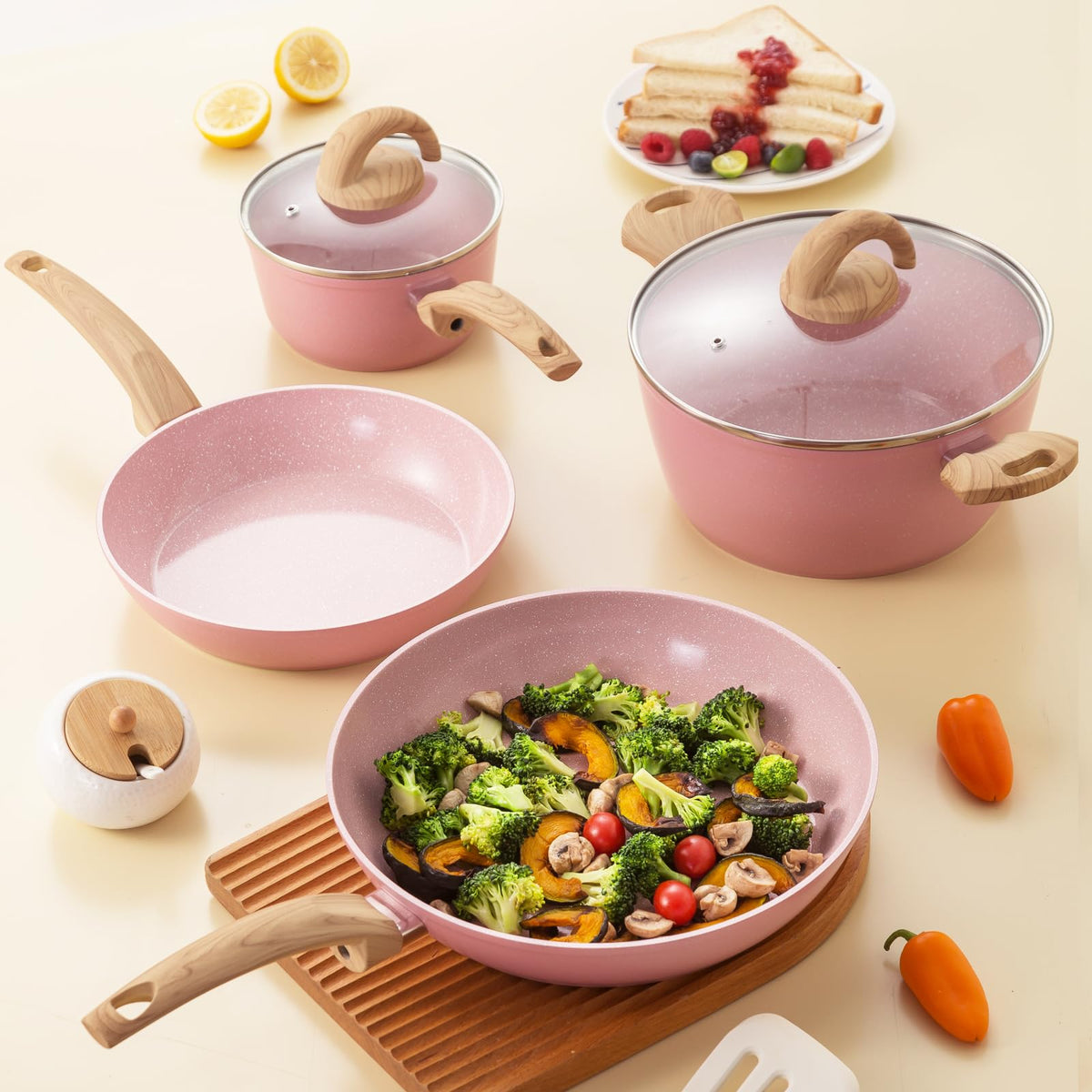Vkoocy 11-inch frying pan with durable base for even heating on all cooktops.