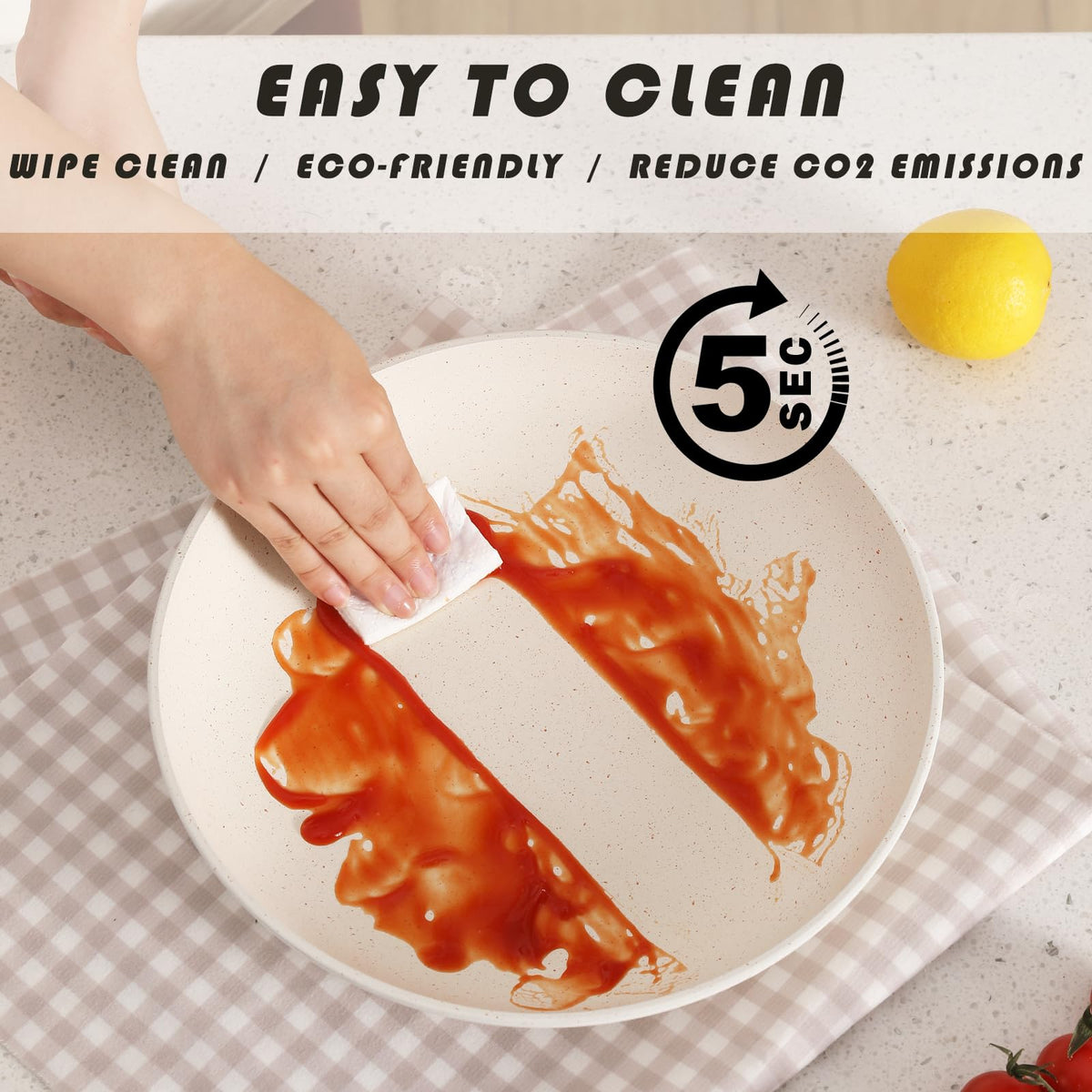 Vkoocy ceramic nonstick coating for smooth food release and quick cleanup.
