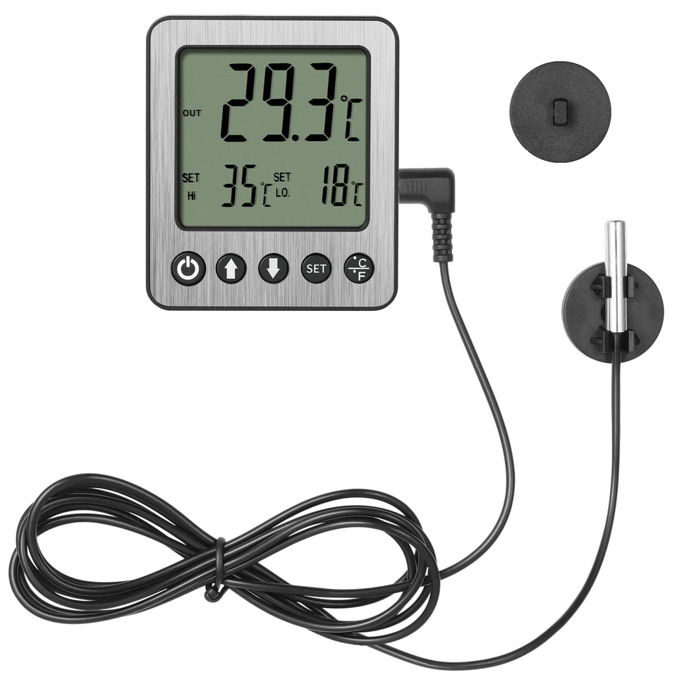 VLEJEARI refrigerator thermometer base unit with dual display for precise kitchen monitoring.