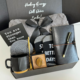 VLOMOT care-package blanket image highlighting warmth for recovery and comfort.