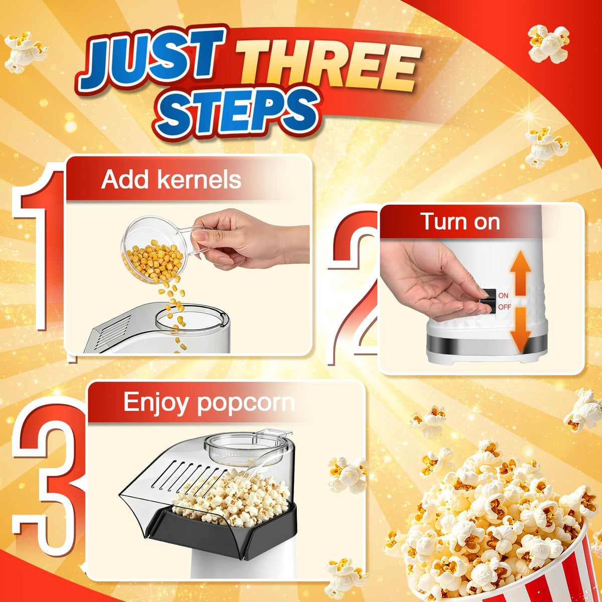 Vminno Air Popcorn Popper compact design fits small kitchens.