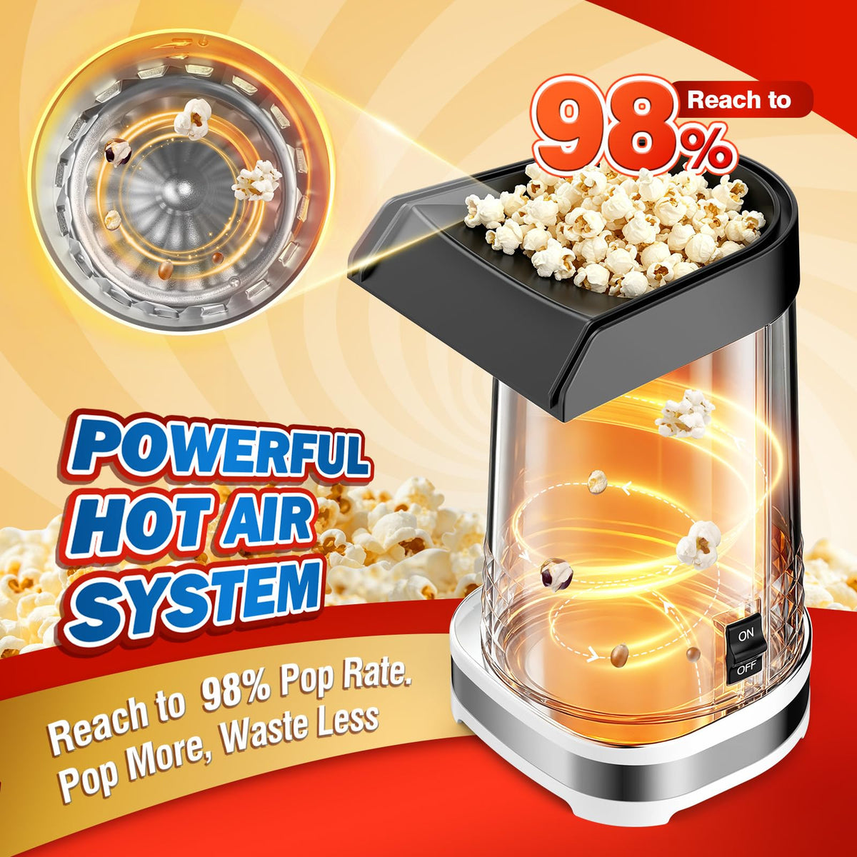 Vminno Air Popcorn Popper easy-clean design for quick cleanup.