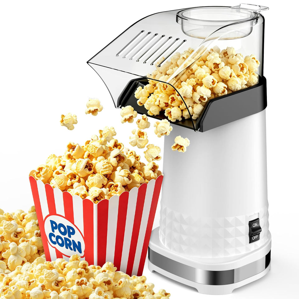 Vminno Air Popcorn Popper with measuring cup for precise kernel portions.
