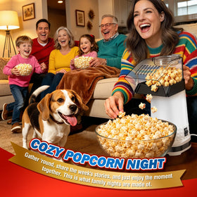 Vminno Air Popcorn Popper quiet operation ideal for family movie nights.