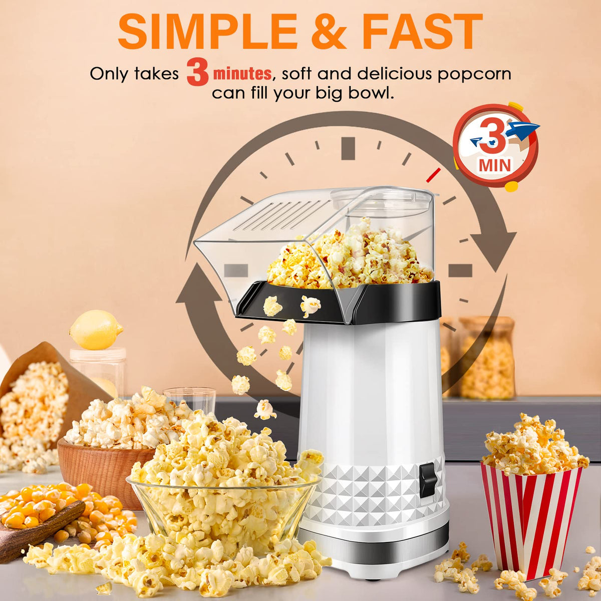 Vminno measuring cup guides kernel amount for precise popping results.
