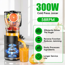 VMIXBLE juicer demonstrates 5.8-inch feed chute juicing whole oranges
