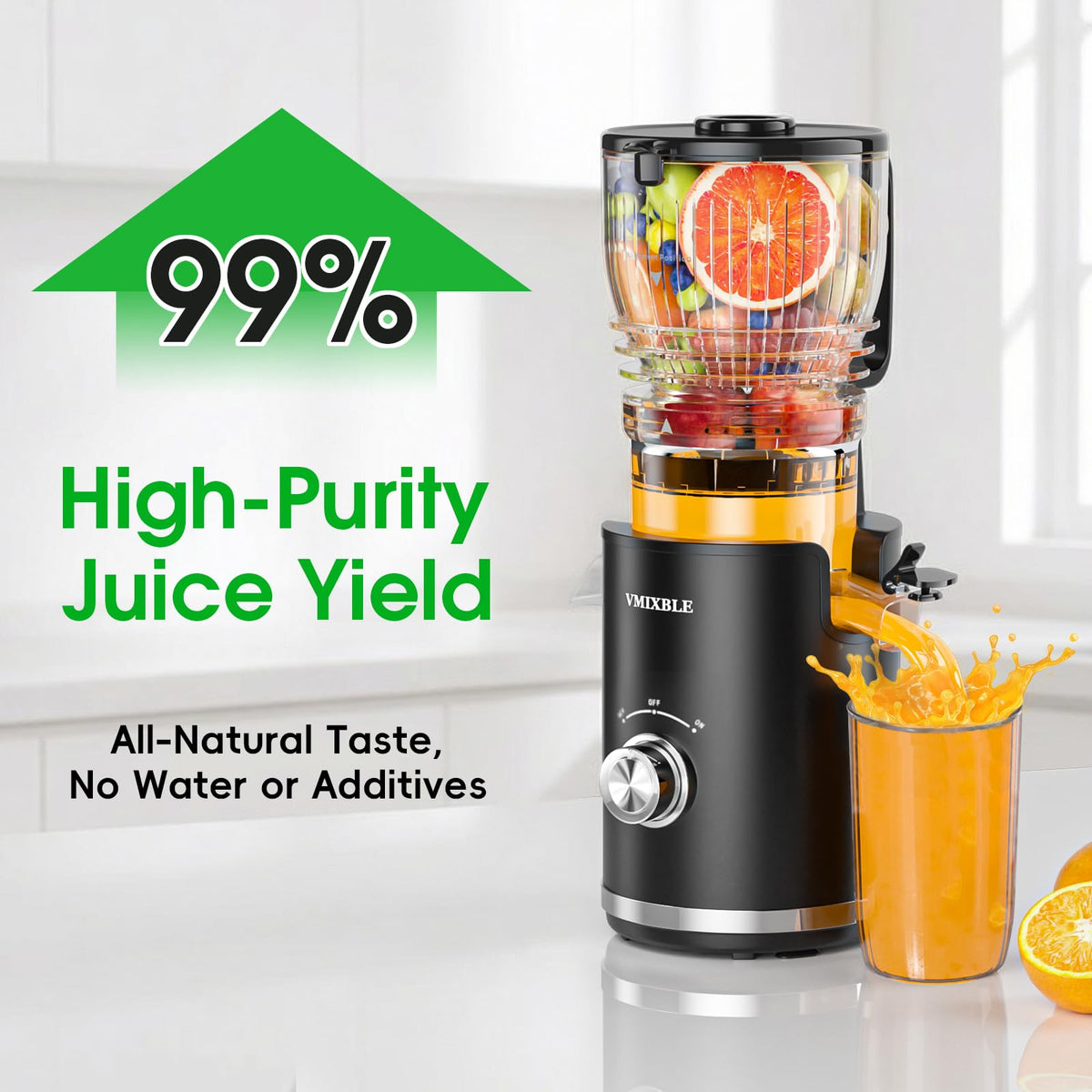 VMIXBLE slow masticating juicer delivers low-noise performance during pressing