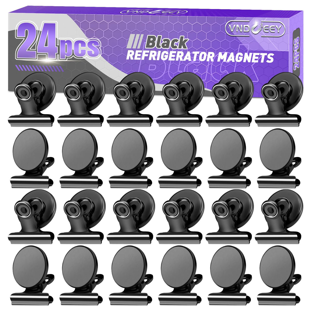 VNDUEEY magnetic clips on fridge securely holding photos and memos.